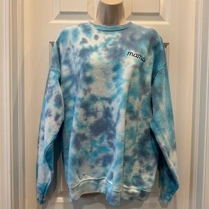 Tie-Dye Mama crewneck sweatshirt Sweater blue cozy size large BFFs & Babes